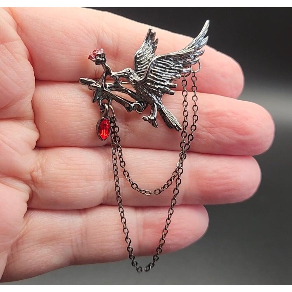 Gothic Black Crow Tassel Chain Brooch